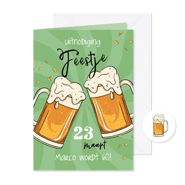 Uitnodiging feestje bier hip confetti